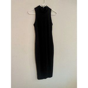 Lulus Womens Size Small Black Back Zip Midi Stretch Bodycon Dress